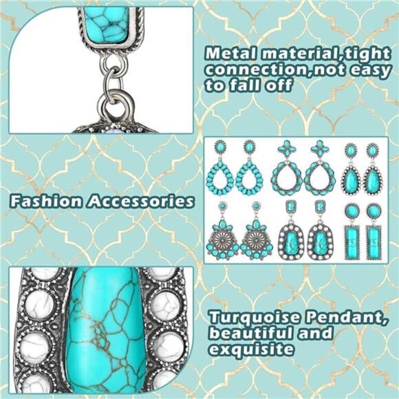 6 Pairs Turquoise Oval Earrings Faux Turquoise Boho Western Dangle Vintage - Picture 3 of 4